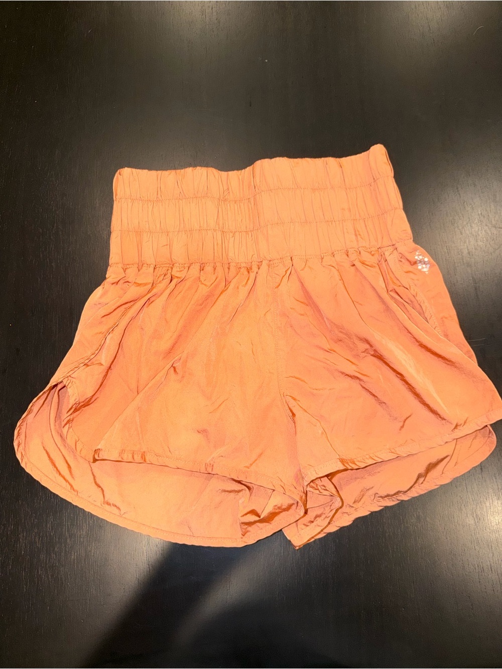 Free People High-Waist Orange Smocked Shorts